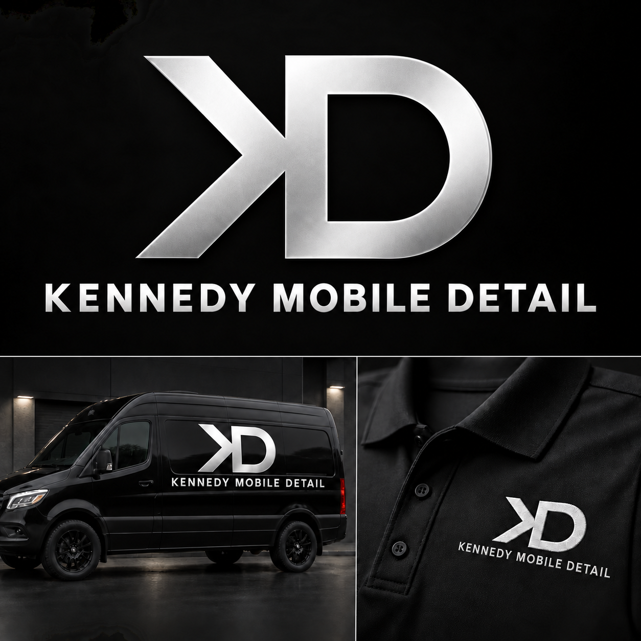 Kennedy Mobile Detail logo shown on a detailing van and uniform